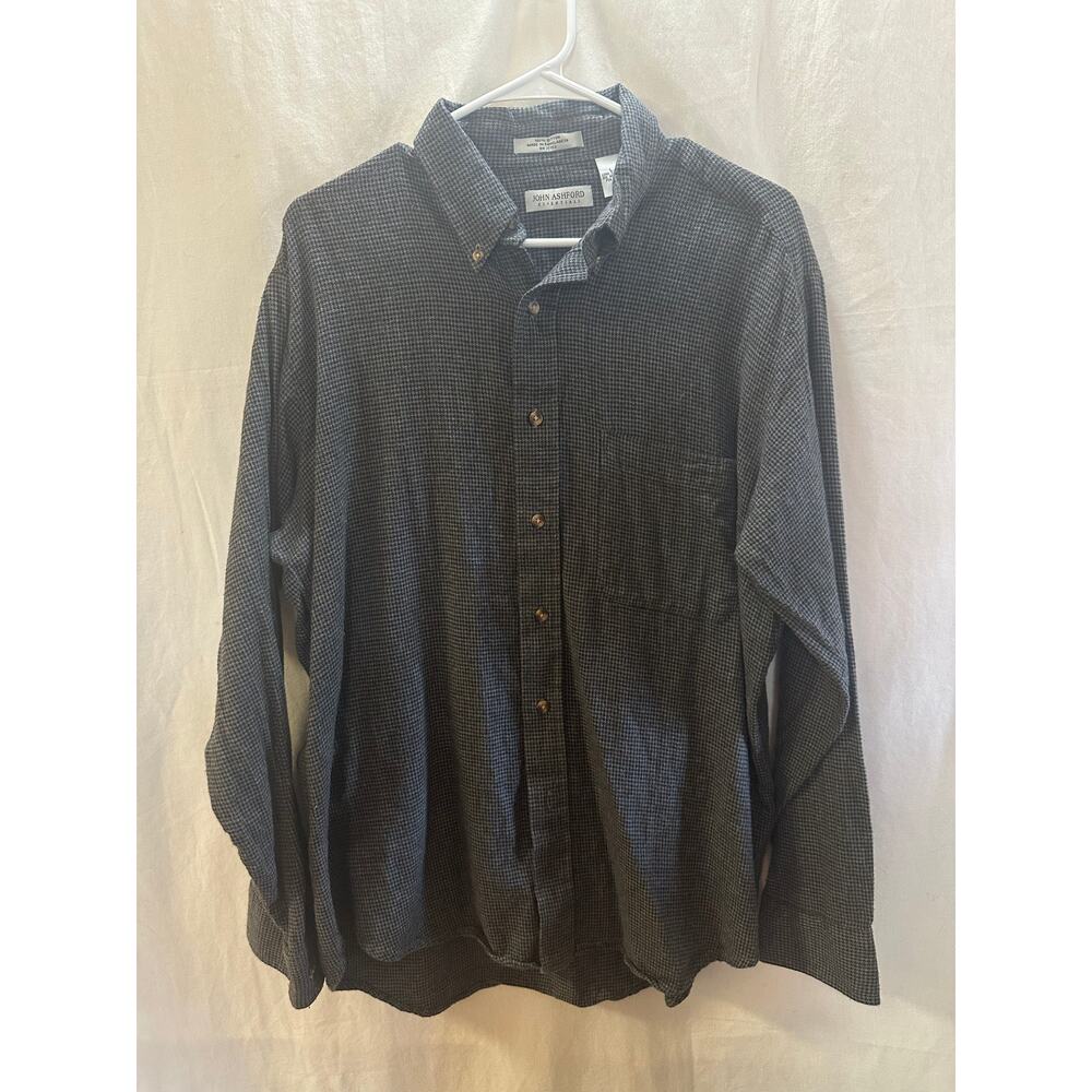 John Ashford Essentials Men’s Houndstooth Button-Down Shirt – Gray – Size XL